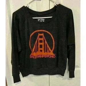 Womens Sanfranpsycho Hand Printed Long Sleeve Cropped Top Sz Small Gray